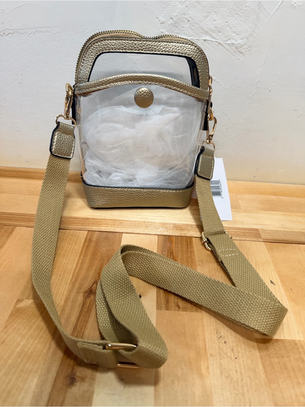 Clear Crossbody Bag with Gold Trim - Women's Shoulder Purse - Picture 5 of 7